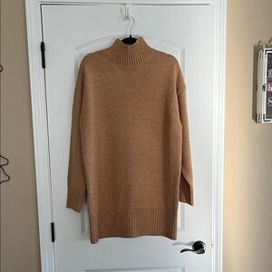 Zenana Normcore Sweater Dress with Mock Neck in Dark Warm Tan Winter Wear